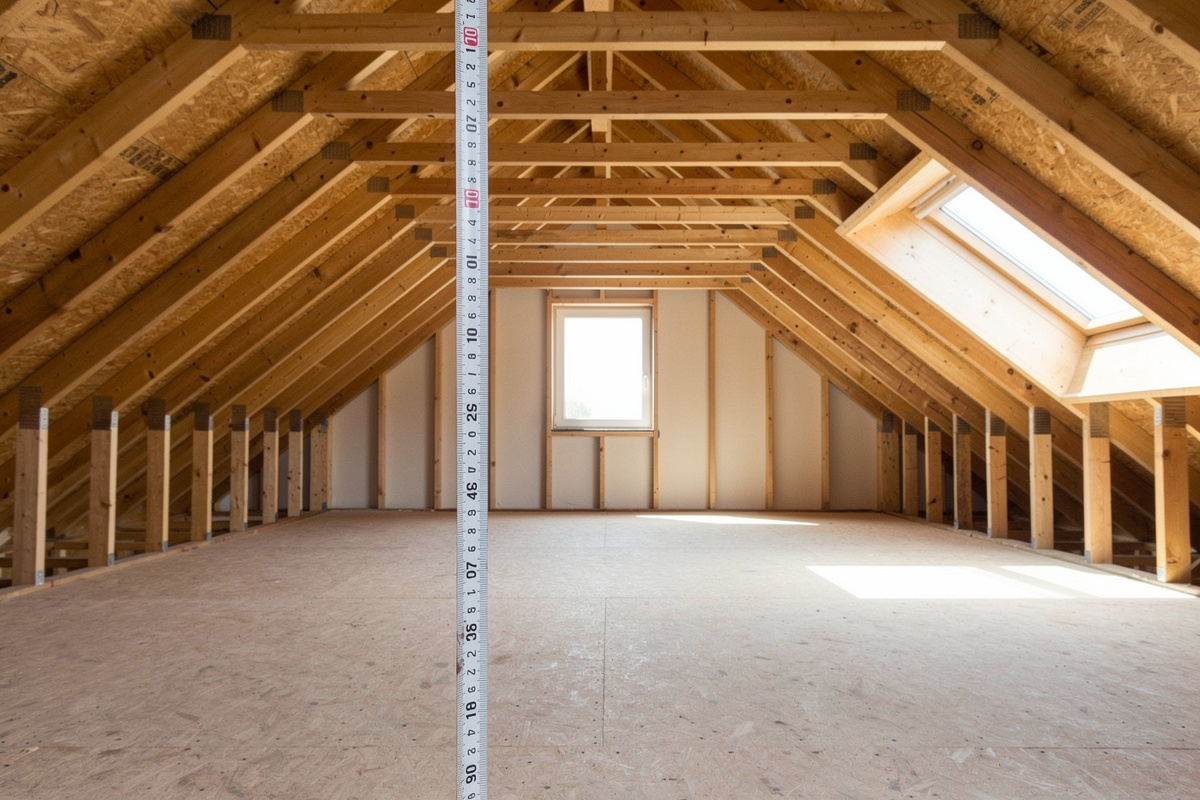 Mesure de hauteur sous plafond dans des combles amenageables pour vérifier leur faisabilité