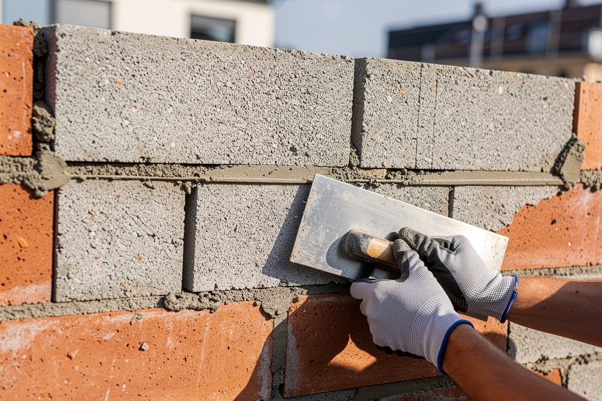 Préparation d’une maçonnerie neuve avant enduit facade avec support régulier et outils de pose