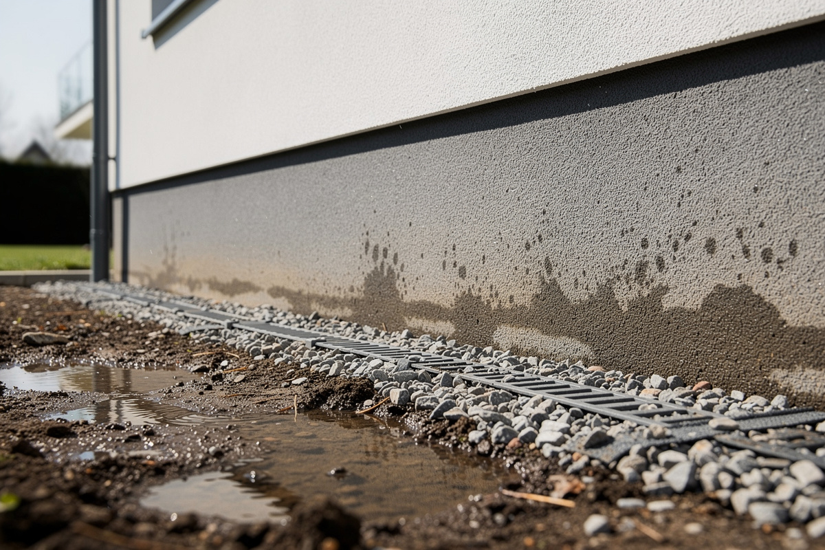 Soubassement humide et drainage autour d’une façade pour l’etancheite facade