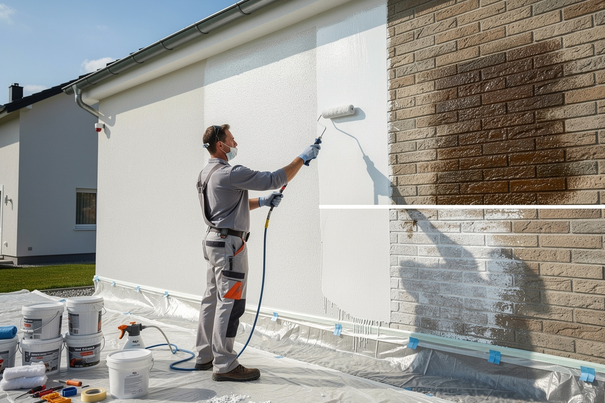 Application d’un hydrofuge facade avec préparation, séchage et bonnes conditions météo.