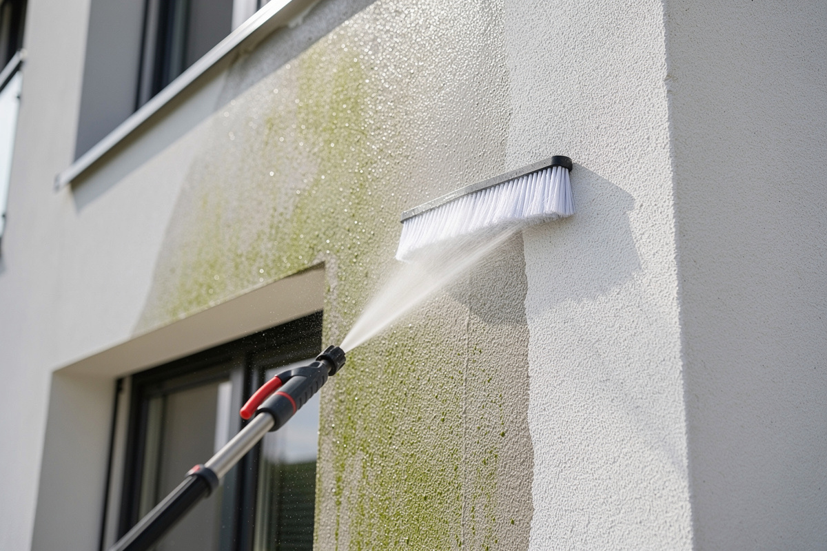 Entretien façade doux d’un mur traité avec hydrofuge facade