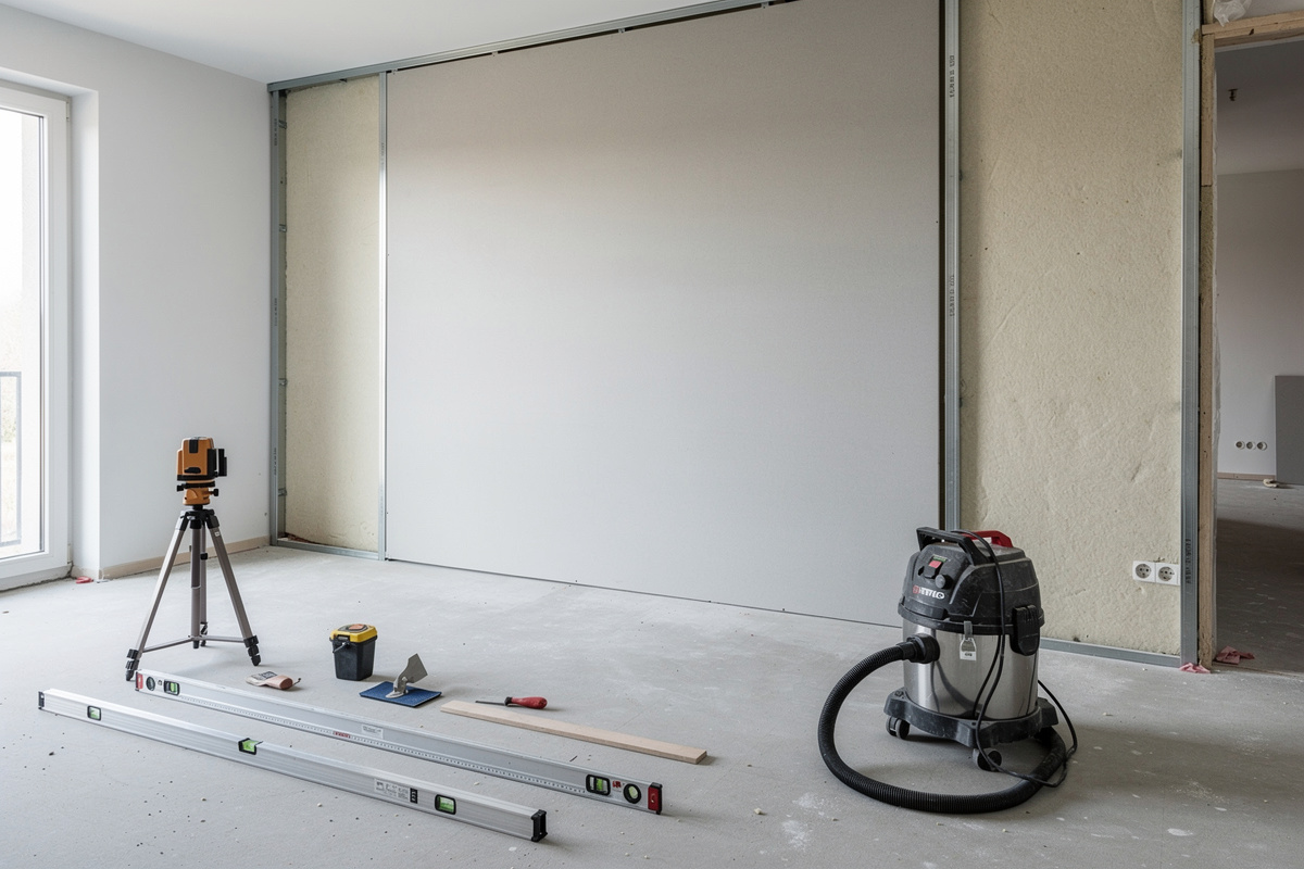 Préparation du support pour isolation murs interieur avant la pose sur chantier
