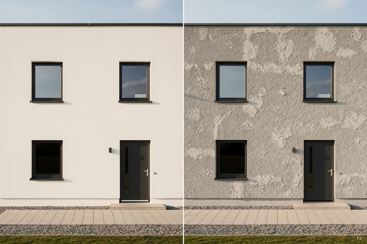 Deux finitions de façade comparées pour expliquer le prix ravalement facade selon le support