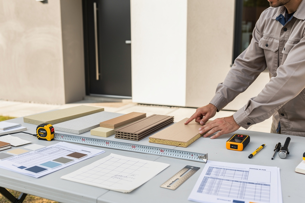 Budget de ravalement facade au m² avec matériaux et outils sur chantier