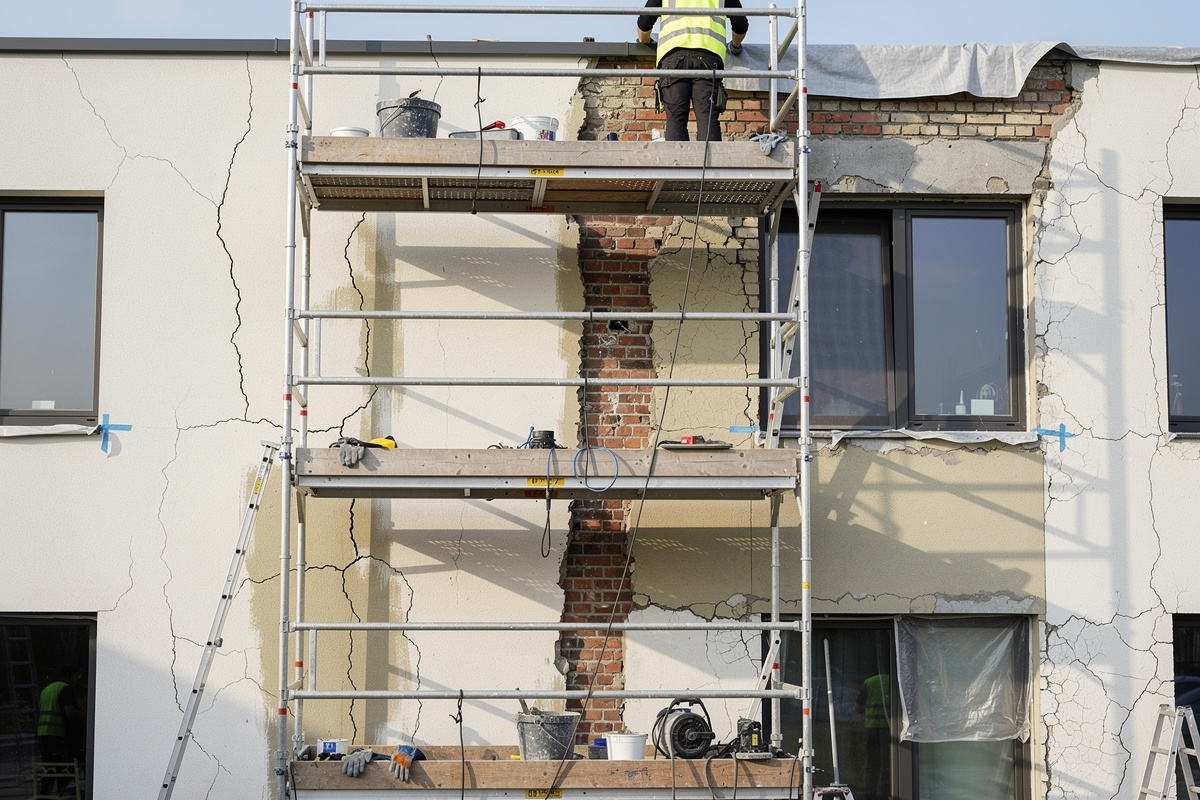Surcoûts de ravalement facade avec fissures, réparations et accès chantier
