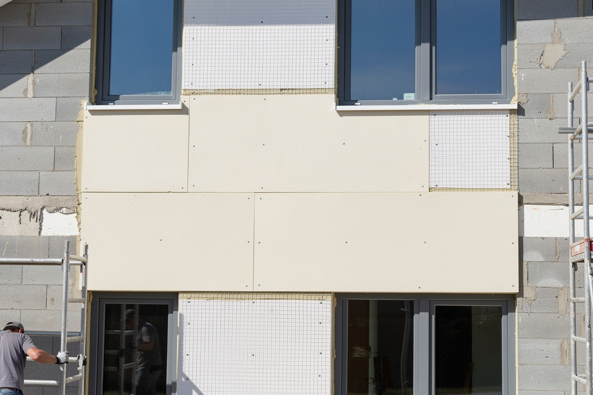 Ravalement facade avec ITE et isolation thermique extérieure en cours