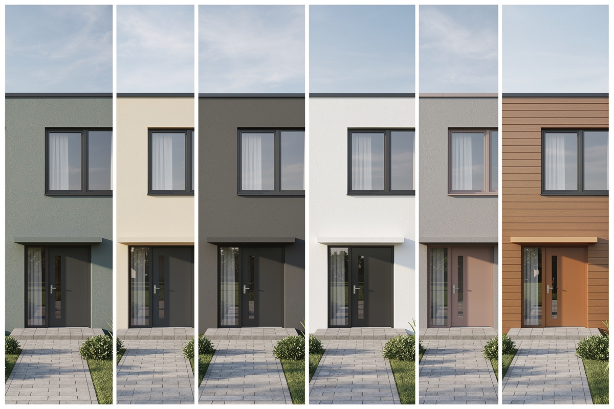 Comparaison de teintes et finitions sur une simulation peinture facade avec réglages identiques
