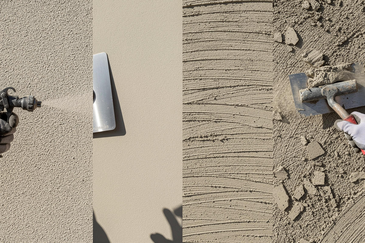 Comparatif des techniques enduit facade projeté, taloché, gratté et écrasé