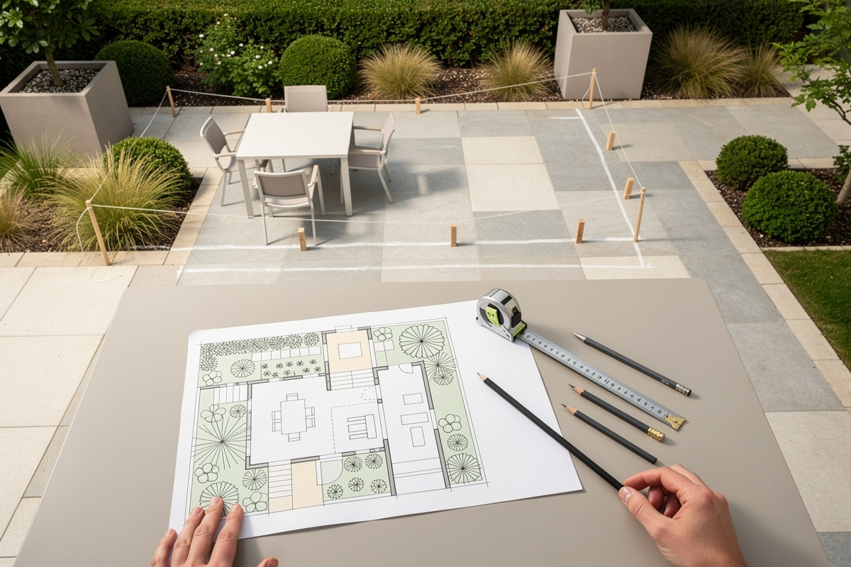 Organisation des usages et des espaces pour un amenagement paysager de jardin.