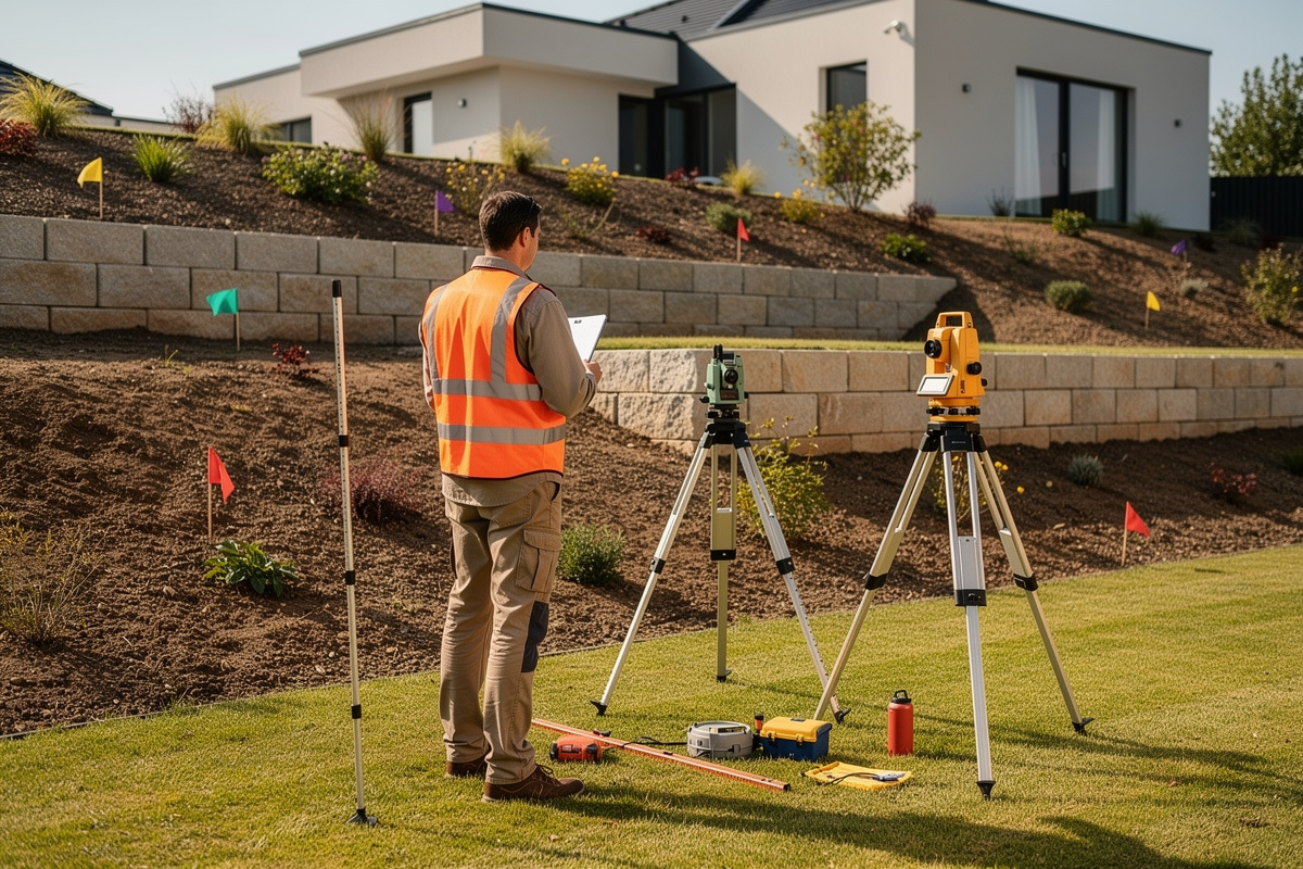 Étude de faisabilité d’un architecte paysagiste avec relevé de terrain sur parcelle en pente