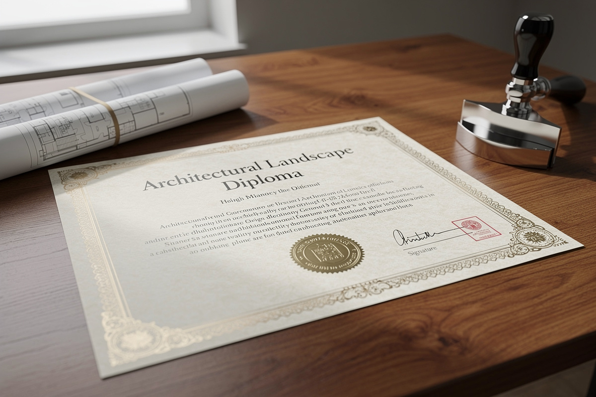 Diplôme protégé d'architecte paysagiste DPLG symbolisant le cadre légal du titre en France