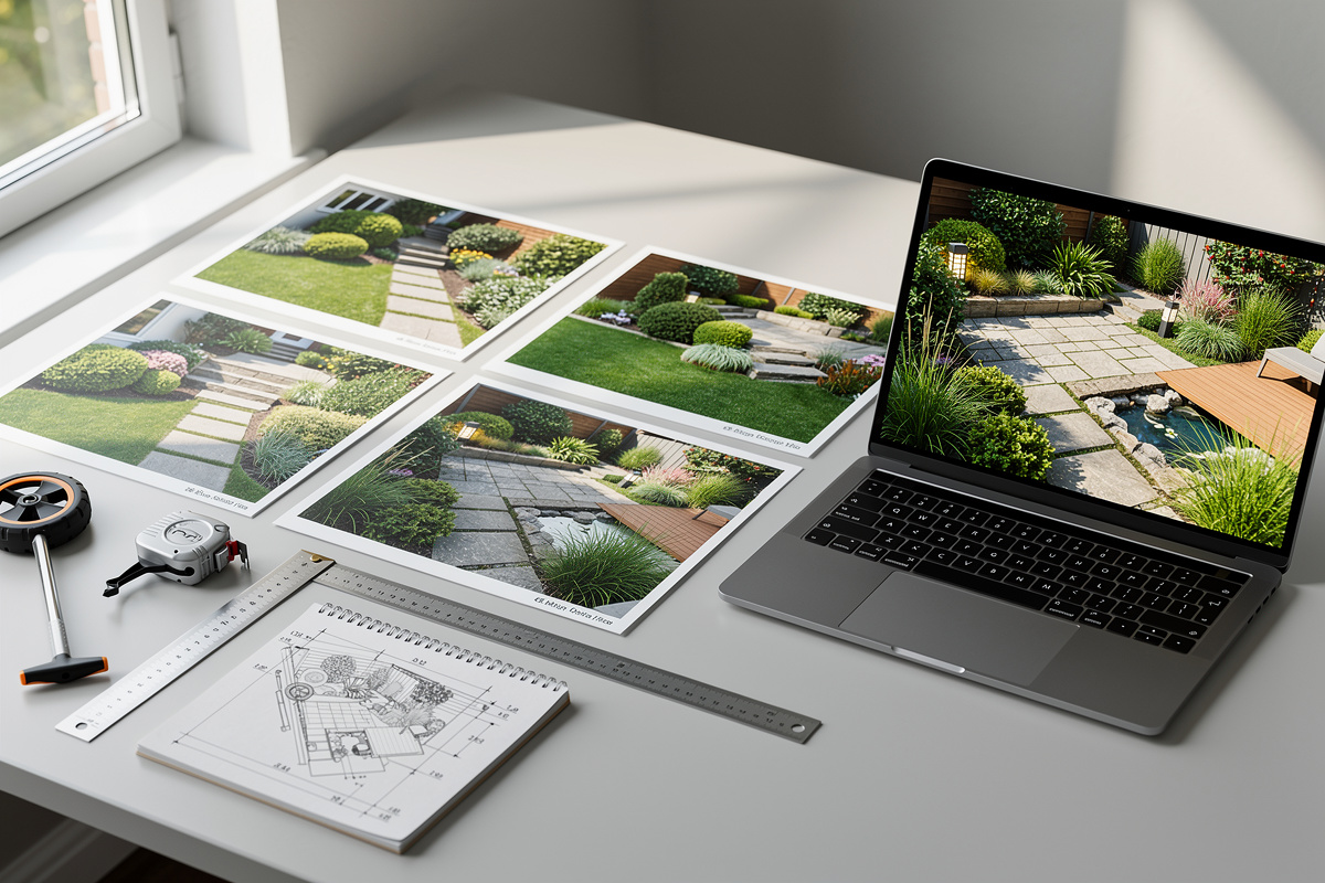 Simulation jardin du relevé terrain au rendu final avec photos et mesures