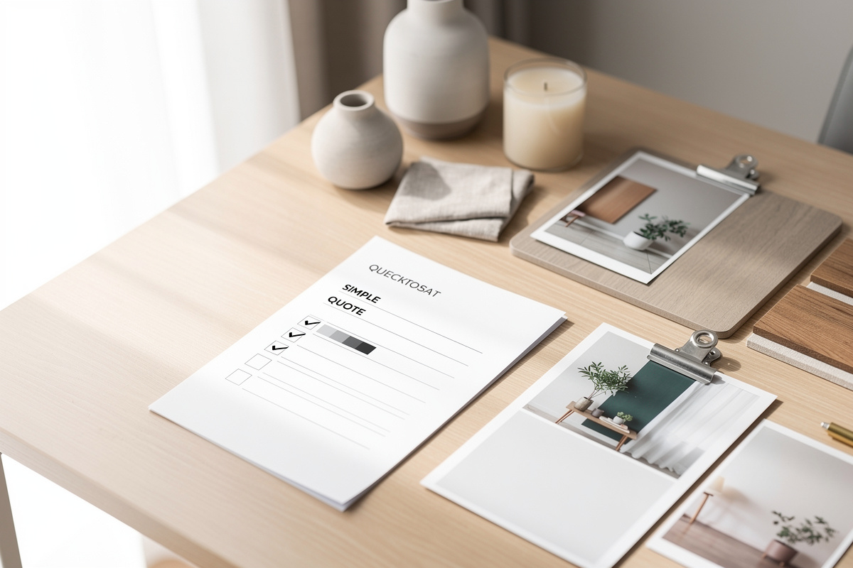 Devis home staging et prestations comparées sur un bureau clair et professionnel.