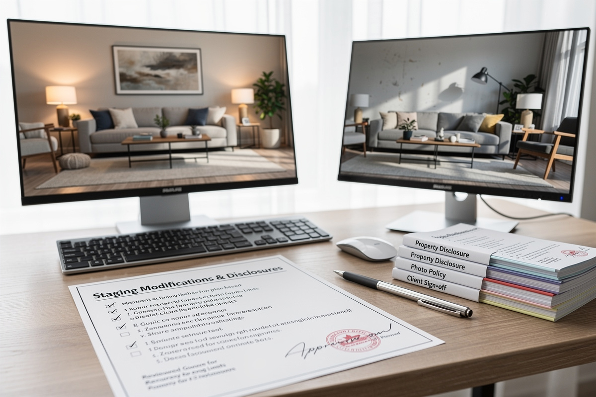 Comparaison avant-après pour illustrer la conformité du home staging IA