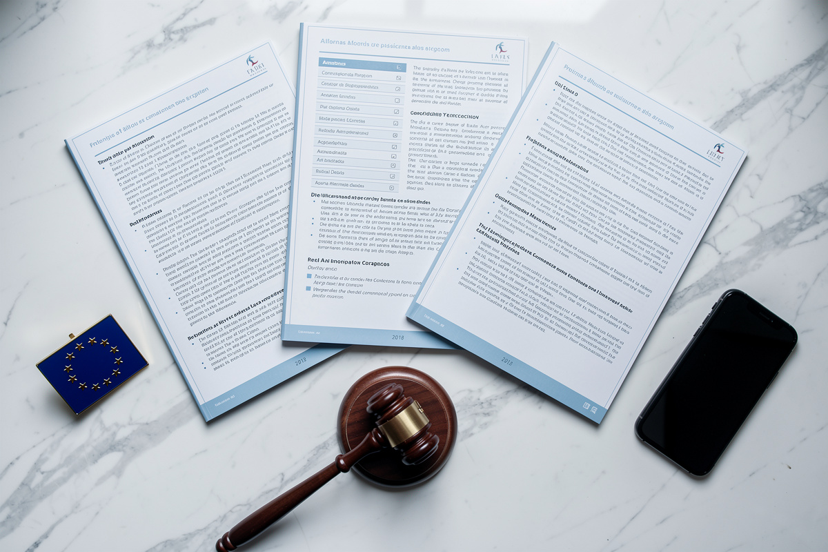 Trois textes réglementaires encadrant l'usage de l'IA en immobilier dont l'IA Act européen disposés sur un bureau