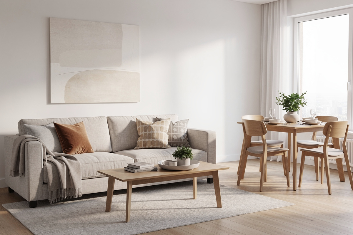 Salon et salle à manger valorisés pour comparer le budget par pièce en home staging prix