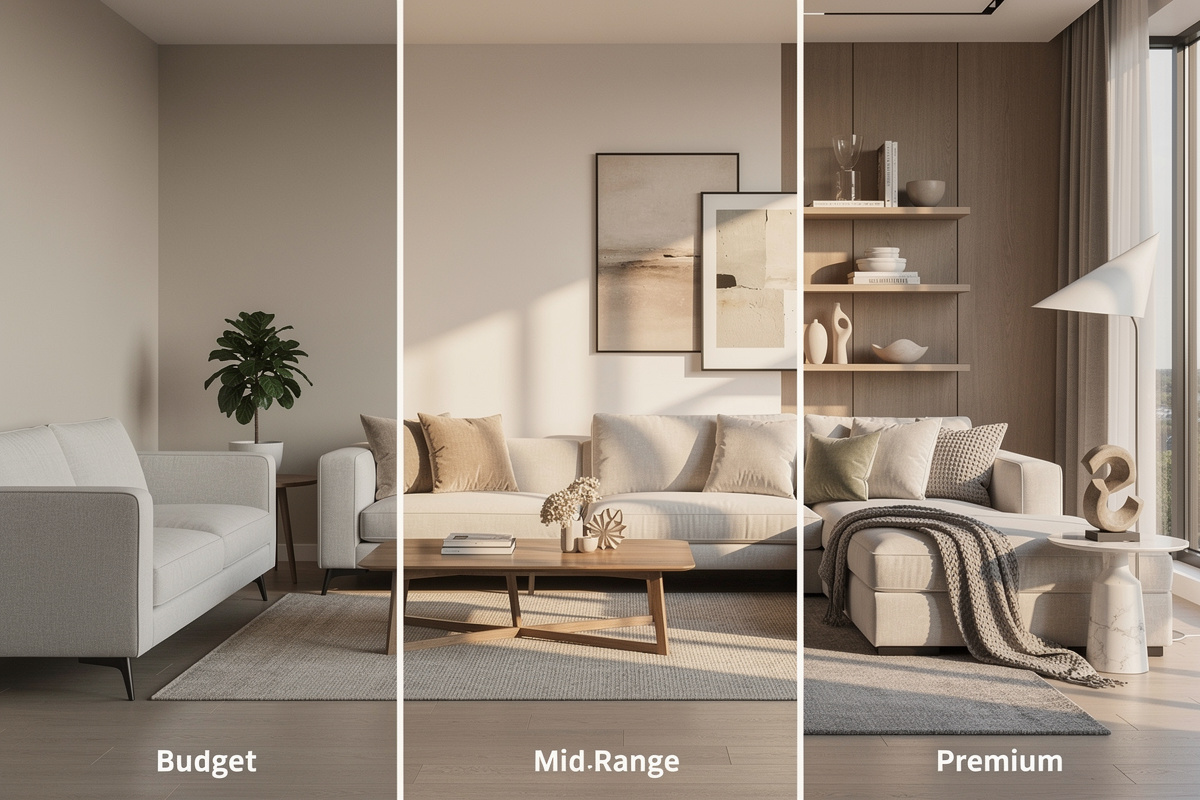 Trois scénarios de budget home staging prix dans un bien immobilier modernisé