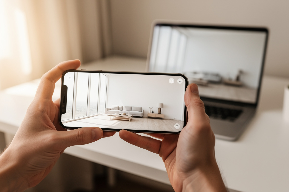 Tutoriel home staging virtuel : prise de photo d'une pièce vide avec smartphone avant transformation en ligne