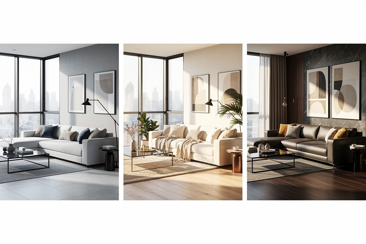 Choix de styles déco pour home staging virtuel selon le type de bien immobilier.