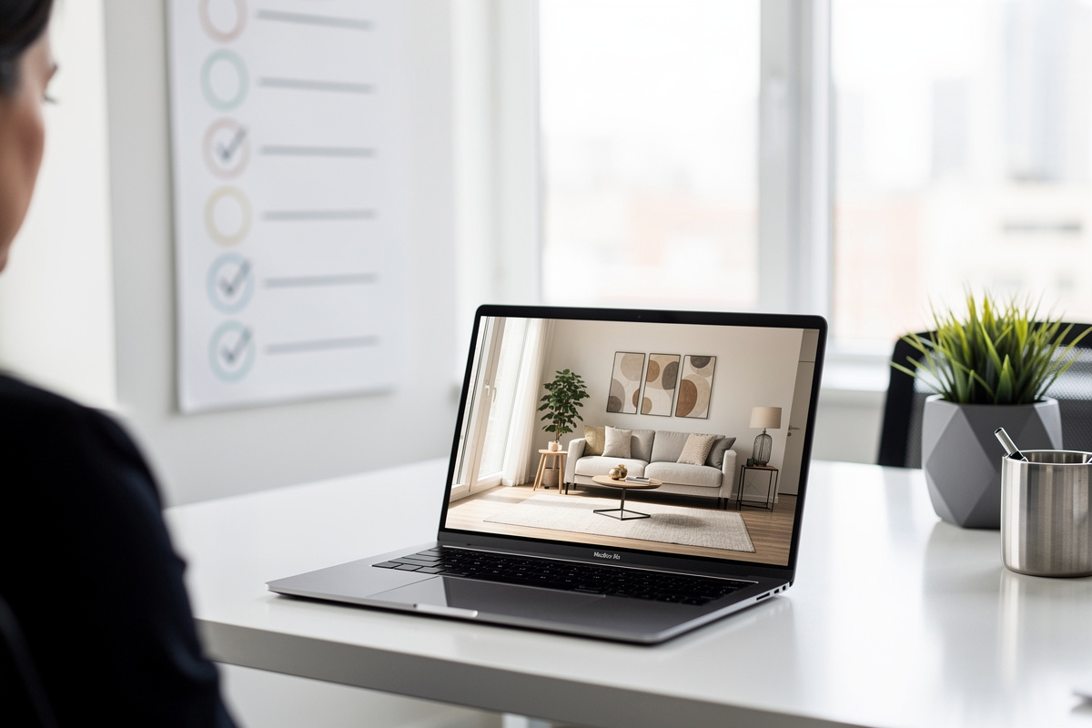 FAQ sur le logiciel home staging gratuit dans un bureau immobilier lumineux