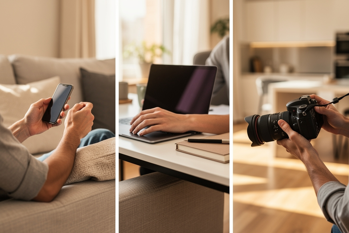 Trois profils d'utilisateurs de logiciel home staging gratuit : particulier, agent immobilier et photographe