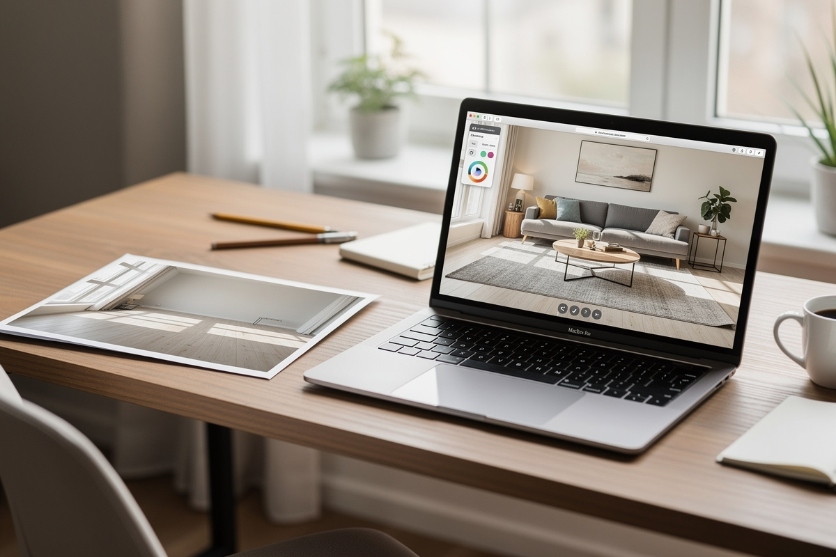 Comparaison visuelle d’un logiciel home staging avec rendu réaliste pour une pièce aux angles difficiles.