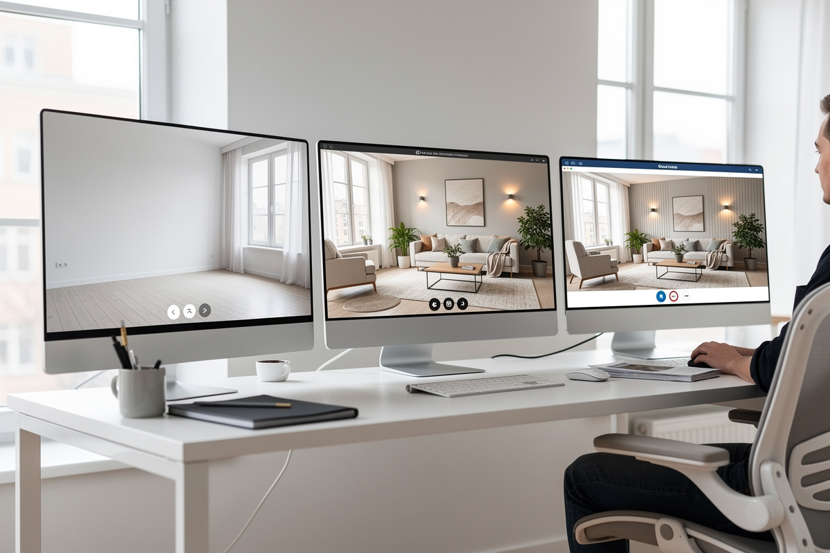 Workflow complet d’un logiciel home staging, de la photo source à l’annonce immobilière.