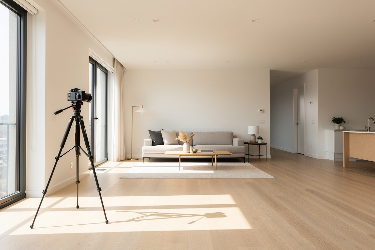 Photo immobiliere montrant le choix de l’angle et du cadrage avant prise de vue