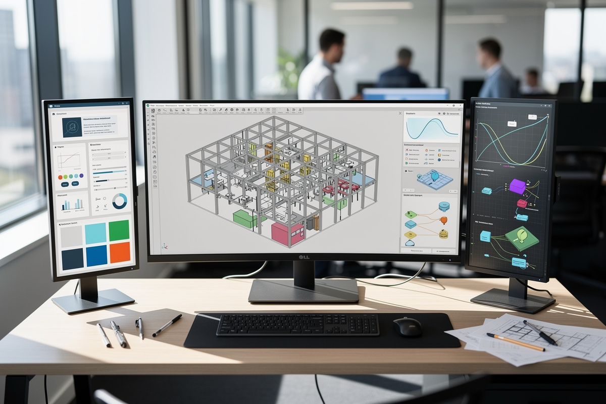 Outils BIM IA intégrés à Revit dans un flux de travail d’architecture moderne