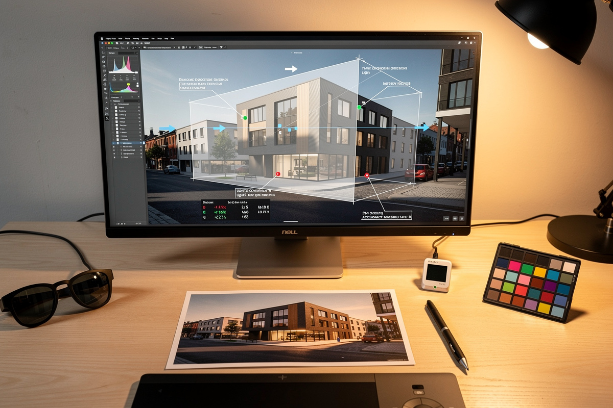 Critères de validation d'une insertion 3D architecturale professionnelle : cohérence des ombres et des matériaux à l'écran