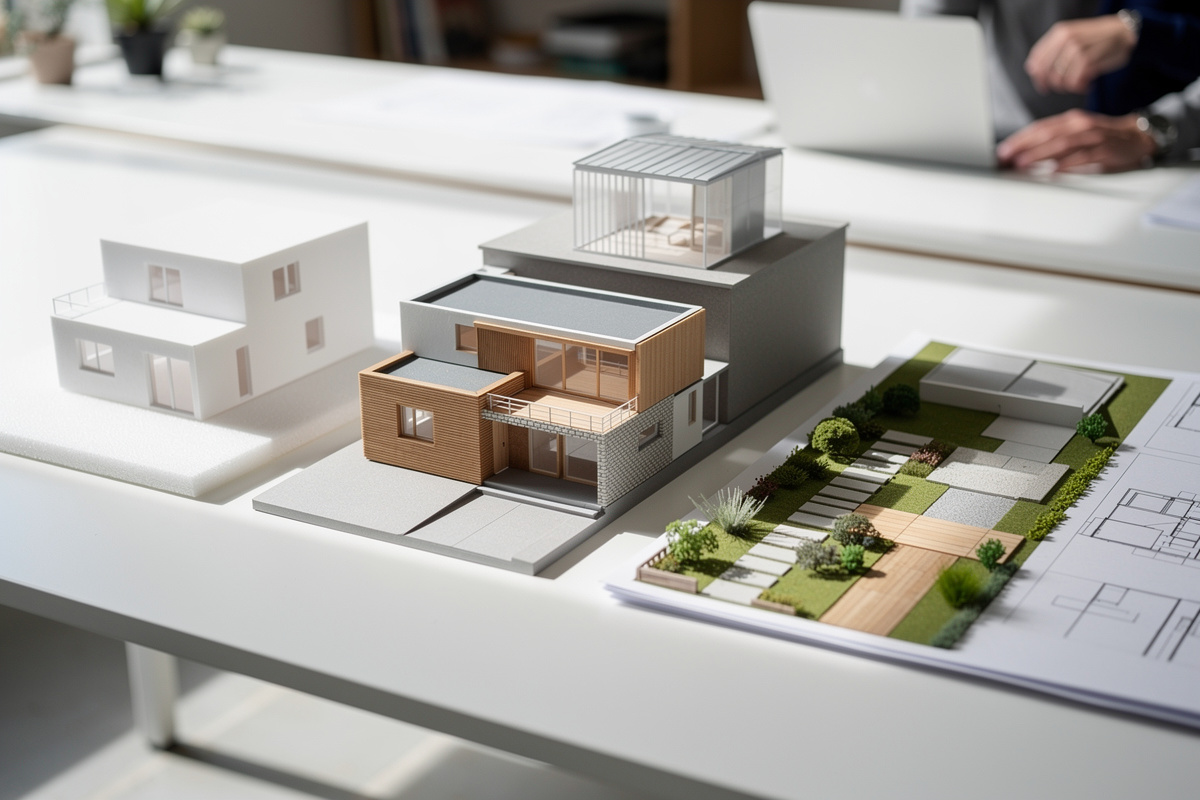 Exemples de projets avec insertion graphique 2D selon maison, extension, surélévation ou aménagement extérieur