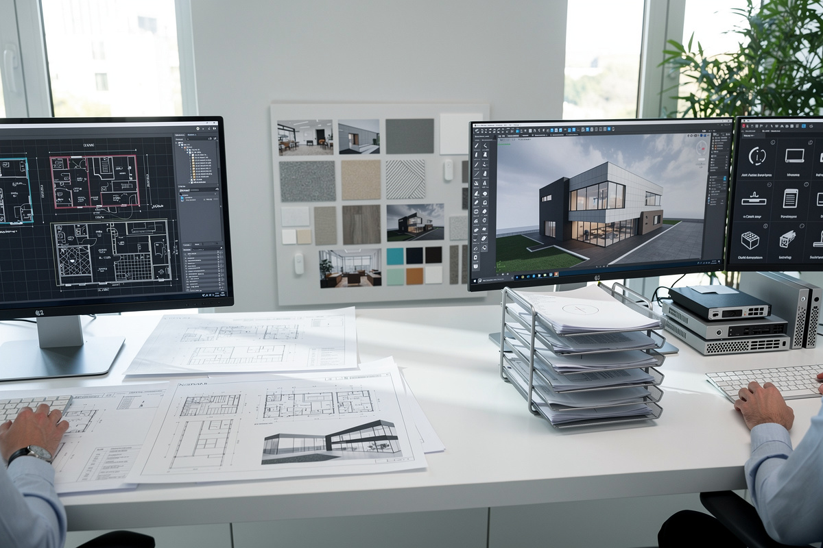 Workflow de production d’une maquette 3d architecture avec plans, modélisation et livraison
