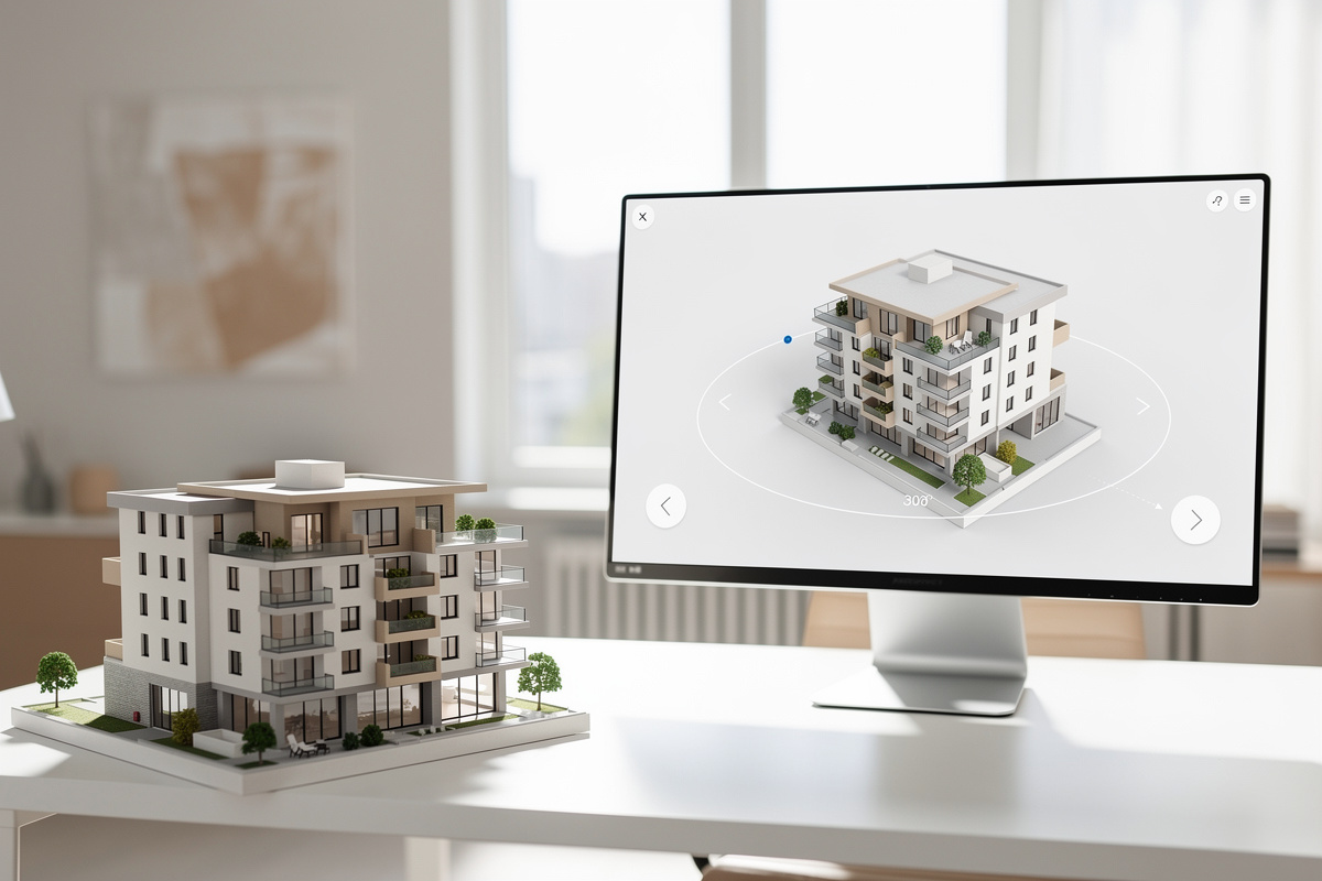 Comparaison entre maquette fixe, maquette 3d interactive et visite 360° dans un contexte immobilier
