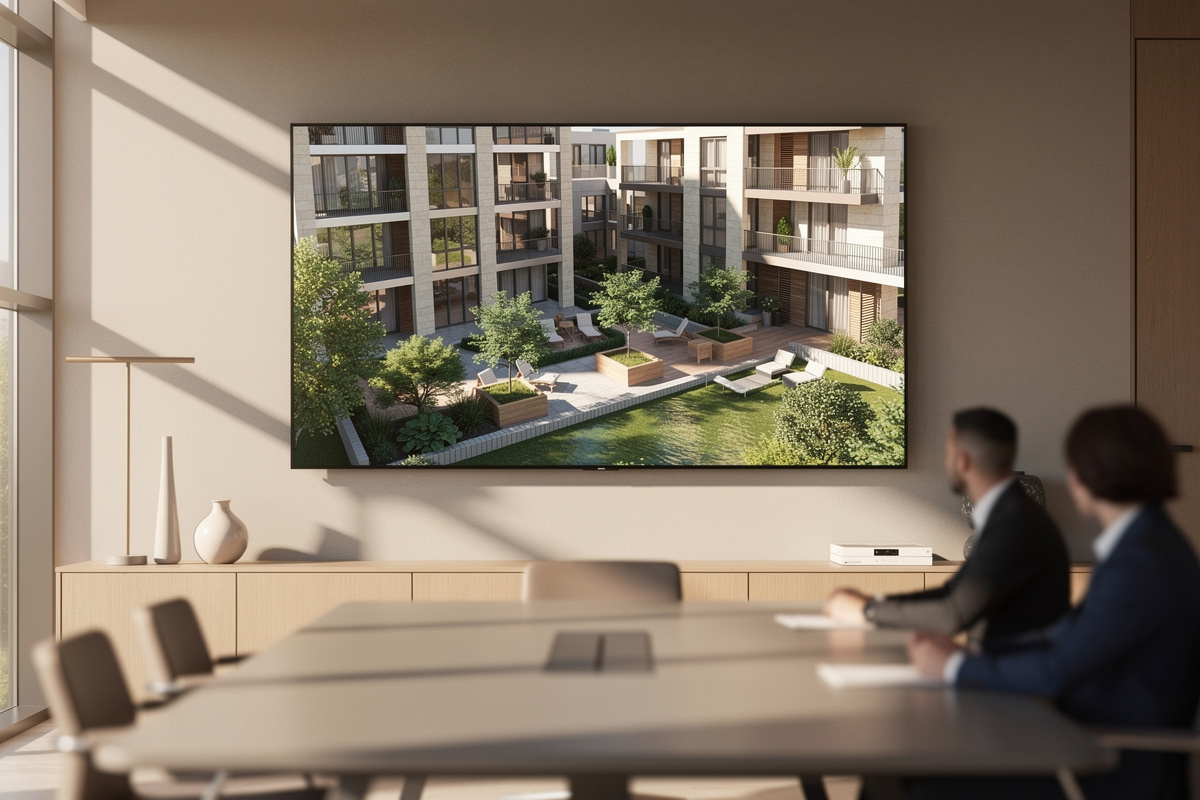 Maquette 3d interactive photoréaliste présentée comme un projet immobilier déjà tangible