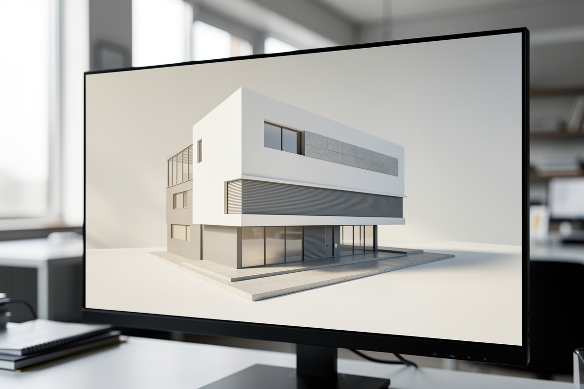 Modelisation 3d batiment avec niveau de detail adapte dans une scene epuree