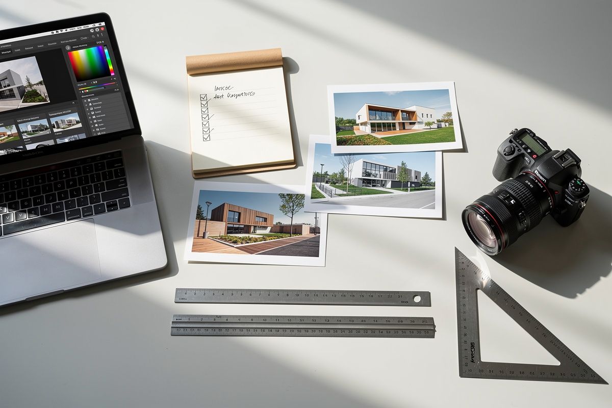 Brief de photomontage architectural avec photos de site et informations de départ