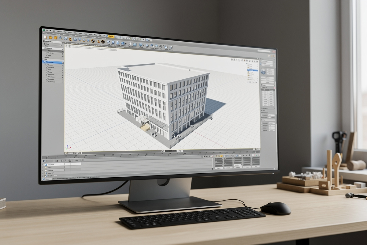 Préparation d’un rendu 3d architecture avec maquette propre, échelle juste et cadrage précis