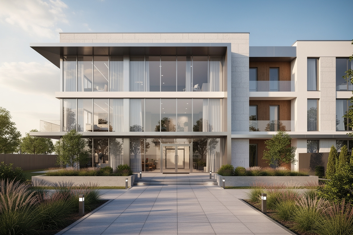 Rendu 3d architecture avec profondeur de champ subtile, netteté précise et composition équilibrée